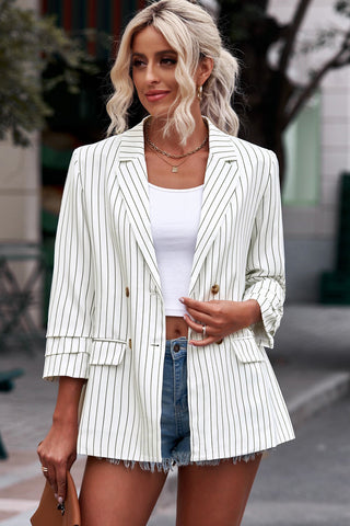 Shop Stripe Striped Double-Breasted Long Sleeve Blazer - High-Quality U.S. Made Women’s Fashion with Free & Fast Shipping