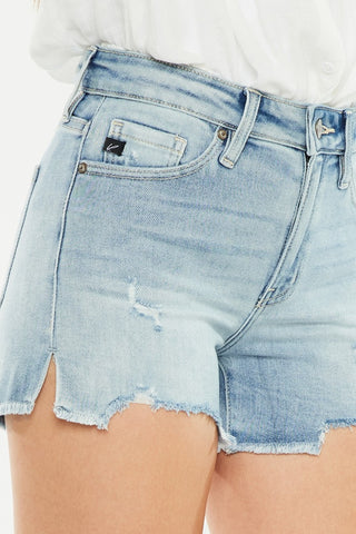 Shop Kancan High Rise Side Slit Denim Shorts - High-Quality U.S. Made Women’s Fashion with Free & Fast Shipping