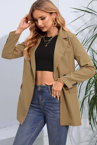 Shop Lapel Neck Long Sleeve Blazer with Pockets - High-Quality U.S. Made Women’s Fashion with Free & Fast Shipping