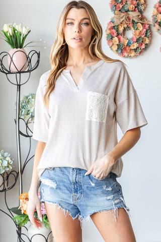 Shop Heimish Full Size Lace Front Pocket Drop Shoulder Top - High-Quality U.S. Made Women’s Fashion with Free & Fast Shipping