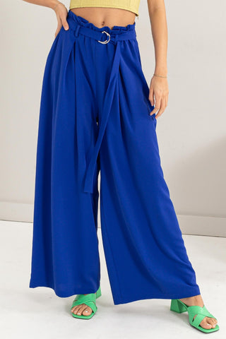 Shop Royal Blue HYFVE Paperbag Waist Wide Leg Pants - High-Quality U.S. Made Women’s Fashion with Free & Fast Shipping