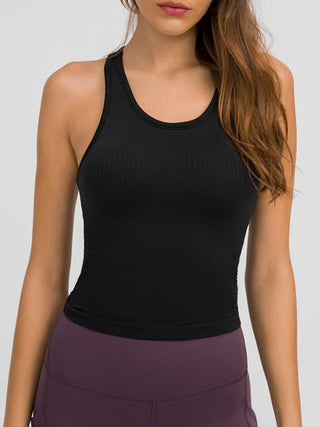 Shop Black Millennia Round Neck Racerback Active Tank - High-Quality U.S. Made Women’s Fashion with Free & Fast Shipping