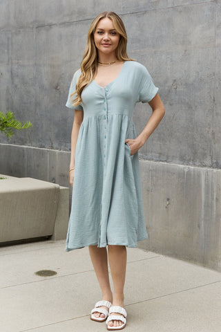 Shop Sweet Lovely By Jen Full Size Button Down Midi Dress - High-Quality U.S. Made Women’s Fashion with Free & Fast Shipping