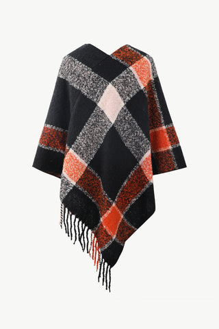 Shop Plaid Fringe Detail Poncho - High-Quality U.S. Made Women’s Fashion with Free & Fast Shipping