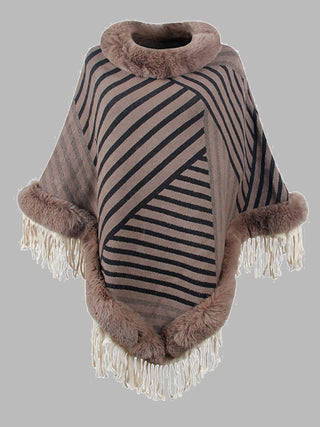 Shop Striped Fringe Hem Poncho - High-Quality U.S. Made Women’s Fashion with Free Fast Shipping