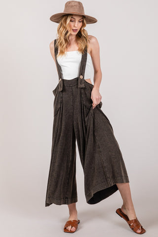 Shop Black SAGE + FIG Full Size Wide Strap Wide Leg Overalls - High-Quality U.S. Made Women’s Fashion with Free & Fast Shipping