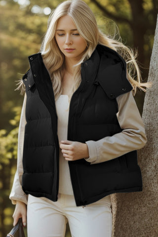 Shop Pocketed Zip Up Hooded Vest Coat - High-Quality U.S. Made Women’s Fashion with Free & Fast Shipping