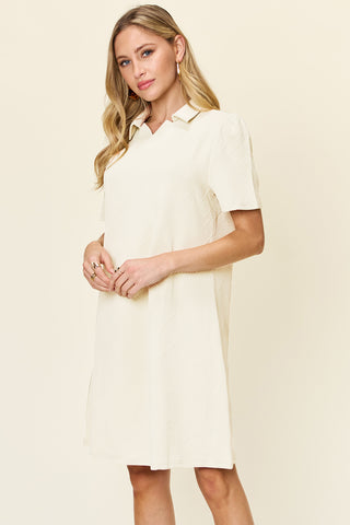 Shop Double Take Full Size Texture Collared Neck Short Sleeve Dress - High-Quality U.S. Made Women’s Fashion with Free & Fast Shipping