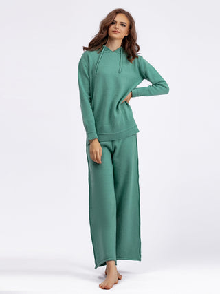 Shop Teal One Size Long Sleeve Hooded Sweater and Knit Pants Set - High-Quality U.S. Made Women’s Fashion with Free & Fast Shipping