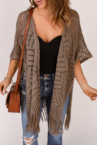 Shop Fringe Hem Slit Open Front Cardigan - High-Quality U.S. Made Women’s Fashion with Free & Fast Shipping