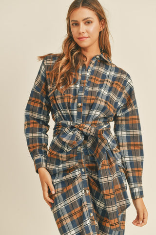 Shop Mable Plaid Flannel Front Tie Button Down Shirt Dress - High-Quality U.S. Made Women’s Fashion with Free & Fast Shipping