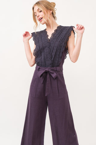 Shop And The Why Laced Surplice Tie Waist Jumpsuit - High-Quality U.S. Made Women’s Fashion with Free & Fast Shipping