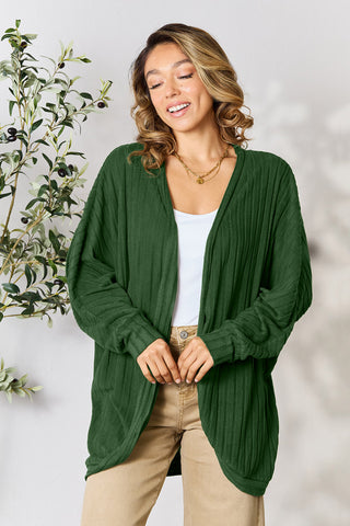 Shop Dark Green Basic Bae Full Size Ribbed Cocoon Cardigan - High-Quality U.S. Made Women’s Fashion with Free & Fast Shipping