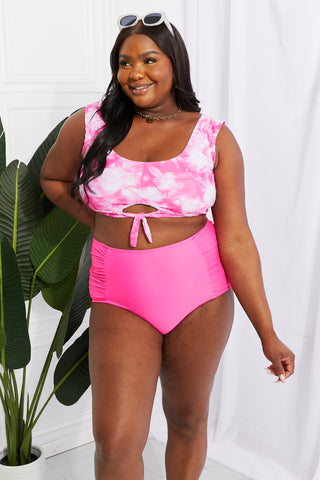 Shop Marina West Swim Sanibel Crop Swim Top and Ruched Bottoms Set in Pink - High-Quality U.S. Made Women’s Fashion with Free Fast Shipping