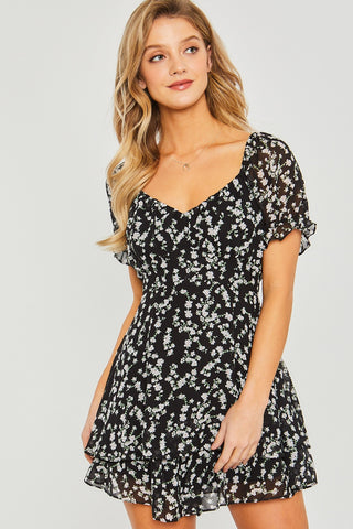 Shop Black Love Tree Ditsy Floral Short Sleeve Romper - High-Quality U.S. Made Women’s Fashion with Free & Fast Shipping