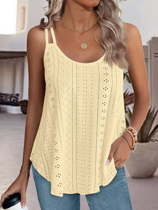 Shop Light Yellow Eyelet Scoop Neck Spaghetti Strap Cami - High-Quality U.S. Made Women’s Fashion with Free & Fast Shipping