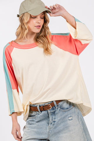 Shop Magnolia SAGE + FIG Color Block Curved Hem T-Shirt - High-Quality U.S. Made Women’s Fashion with Free & Fast Shipping