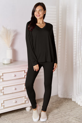 Shop Basic Bae Full Size V-Neck Soft Rayon Long Sleeve Top and Pants Lounge Set - High-Quality U.S. Made Women’s Fashion with Free Fast Shipping