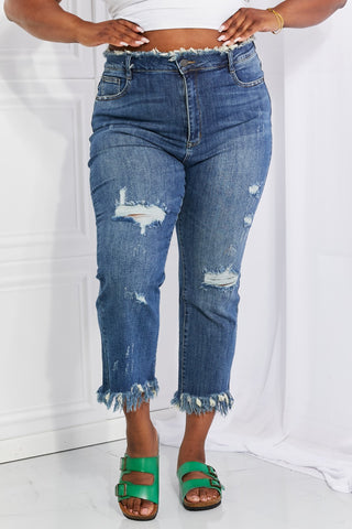 Shop RISEN Full Size Undone Chic Straight Leg Jeans - High-Quality U.S. Made Women’s Fashion with Free & Fast Shipping