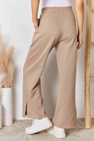 Shop RISEN Wide Waistband Slit Wide Leg Pants - High-Quality U.S. Made Women’s Fashion with Free & Fast Shipping