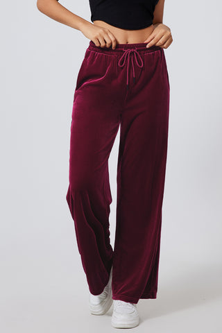 Shop Burgundy Drawstring Wide Leg Active Pants - High-Quality U.S. Made Women’s Fashion with Free & Fast Shipping