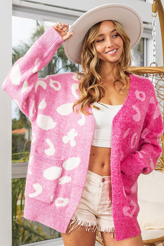 Shop PINKFUCHSIA BiBi Leopard Open Front Contrast Cardigan - High-Quality U.S. Made Women’s Fashion with Free & Fast Shipping