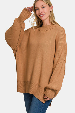 Shop Zenana Side Sit Oversize Sweater - High-Quality U.S. Made Women’s Fashion with Free & Fast Shipping