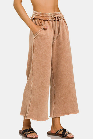 Shop Zenana Acid Wash Fleece Wide Leg Pants - High-Quality U.S. Made Women’s Fashion with Free & Fast Shipping