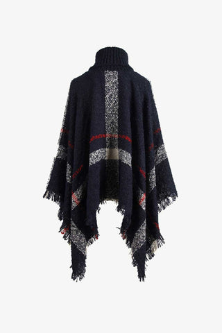 Shop Plaid Turtleneck Raw Hem Poncho - High-Quality U.S. Made Women’s Fashion with Free Fast Shipping