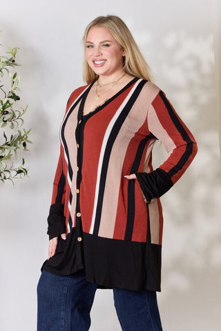 Shop Celeste Full Size Striped Button Up Long Sleeve Cardigan - High-Quality U.S. Made Women’s Fashion with Free & Fast Shipping