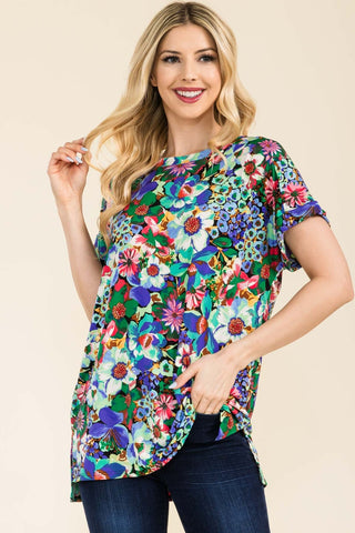 Shop Black Green Celeste Full Size Round Neck Short Sleeve Floral T-Shirt - High-Quality U.S. Made Women’s Fashion with Free & Fast Shipping