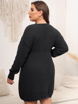 Shop Plus Size Dropped Shoulder Long Sleeve Knit Mini Dress - High-Quality U.S. Made Women’s Fashion with Free Fast Shipping