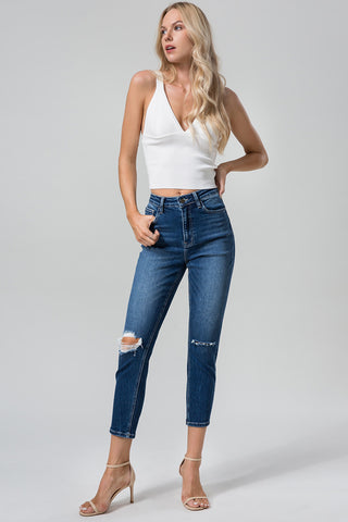 Shop BAYEAS Full Size High Waist Distressed Washed Cropped Mom Jeans - High-Quality U.S. Made Women’s Fashion with Free & Fast Shipping