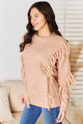 Shop And The Why Tassel Detail Long Sleeve Sweater - High-Quality U.S. Made Women’s Fashion with Free Fast Shipping