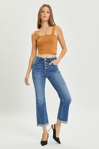 Shop RISEN Full Size Button Fly Cropped Bootcut Jeans - High-Quality U.S. Made Women’s Fashion with Free & Fast Shipping