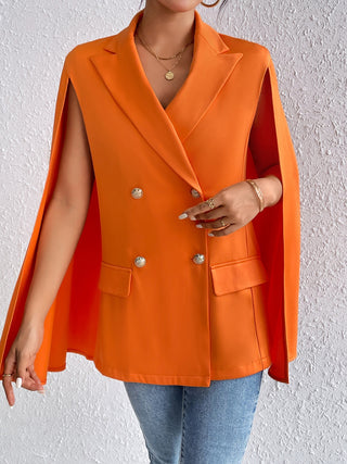 Shop Red Orange Button Up Cape Sleeve Blazer - High-Quality U.S. Made Women’s Fashion with Free & Fast Shipping