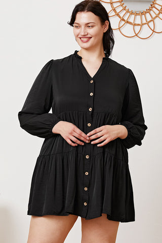 Shop Ruffled Button Up Long Sleeve Tiered Shirt - High-Quality U.S. Made Women’s Fashion with Free & Fast Shipping