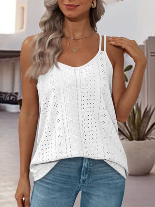 Shop Eyelet Scoop Neck Spaghetti Strap Cami - High-Quality U.S. Made Women’s Fashion with Free Fast Shipping