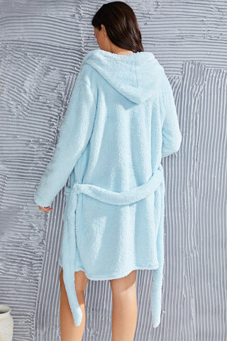 Shop Fuzzy Tied Pocketed Hooded Lounge Nightgown - High-Quality U.S. Made Women’s Fashion with Free Fast Shipping