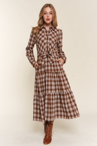 Shop And the Why Plaid Tiered Midi Shirt Dress - High-Quality U.S. Made Women’s Fashion with Free & Fast Shipping