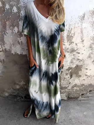 Shop Moss Full Size Pocketed Tie-Dye Short Sleeve Dress - High-Quality U.S. Made Women’s Fashion with Free & Fast Shipping