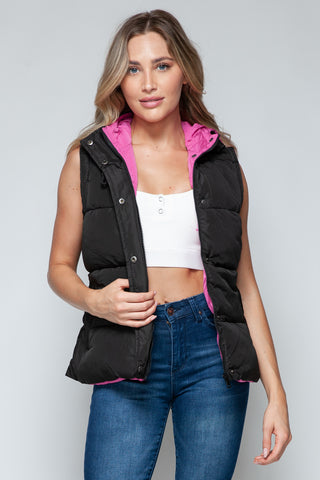 Shop Black Rose Violet Snobbish Snap and Zip Closure Hooded Vest - High-Quality U.S. Made Women’s Fashion with Free & Fast Shipping