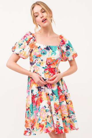 Shop And The Why Square Neck Puff Sleeve Floral Dress - High-Quality U.S. Made Women’s Fashion with Free & Fast Shipping