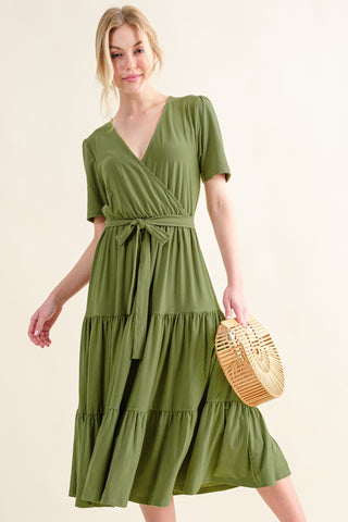 Shop And The Why Soft Short Sleeve Tiered Midi Dress - High-Quality U.S. Made Women’s Fashion with Free & Fast Shipping