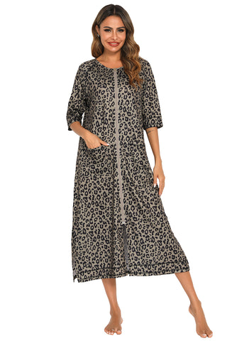 Shop Printed Slit Night Dress with Pockets - High-Quality U.S. Made Women’s Fashion with Free & Fast Shipping