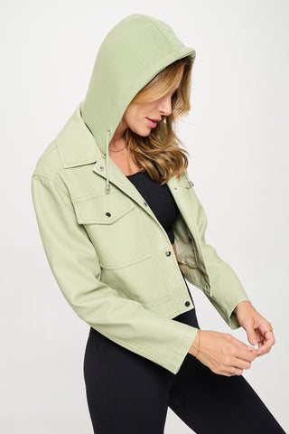 Shop Coalition LA Snap Down Cropped Hooded Jacket - High-Quality U.S. Made Women’s Fashion with Free & Fast Shipping