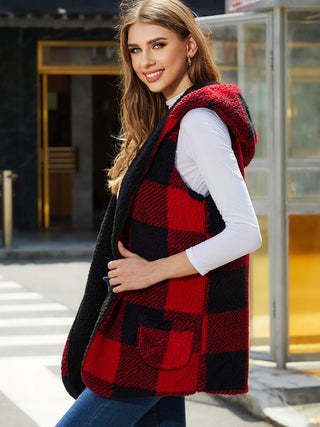 Shop Plaid Hooded Vest - High-Quality U.S. Made Women’s Fashion with Free Fast Shipping