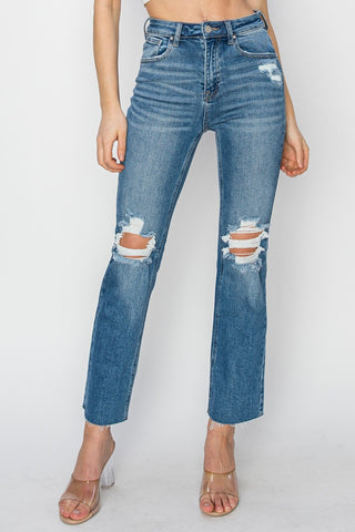 Shop Medium RISEN High Rise Distressed Ankle Jeans - High-Quality U.S. Made Women’s Fashion with Free & Fast Shipping