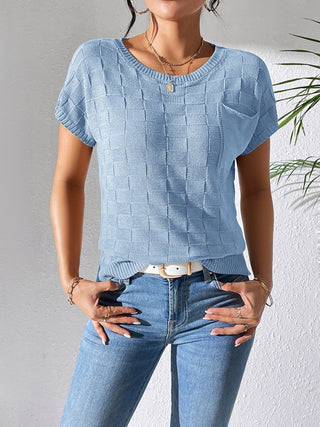 Shop Round Neck Short Sleeve Knit Top - High-Quality U.S. Made Women’s Fashion with Free & Fast Shipping