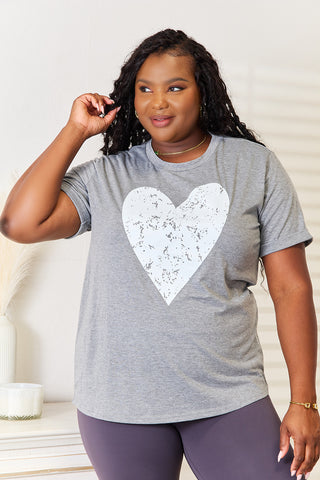 Shop Gray Simply Love Heart Graphic Cuffed Short Sleeve T-Shirt - High-Quality U.S. Made Women’s Fashion with Free & Fast Shipping